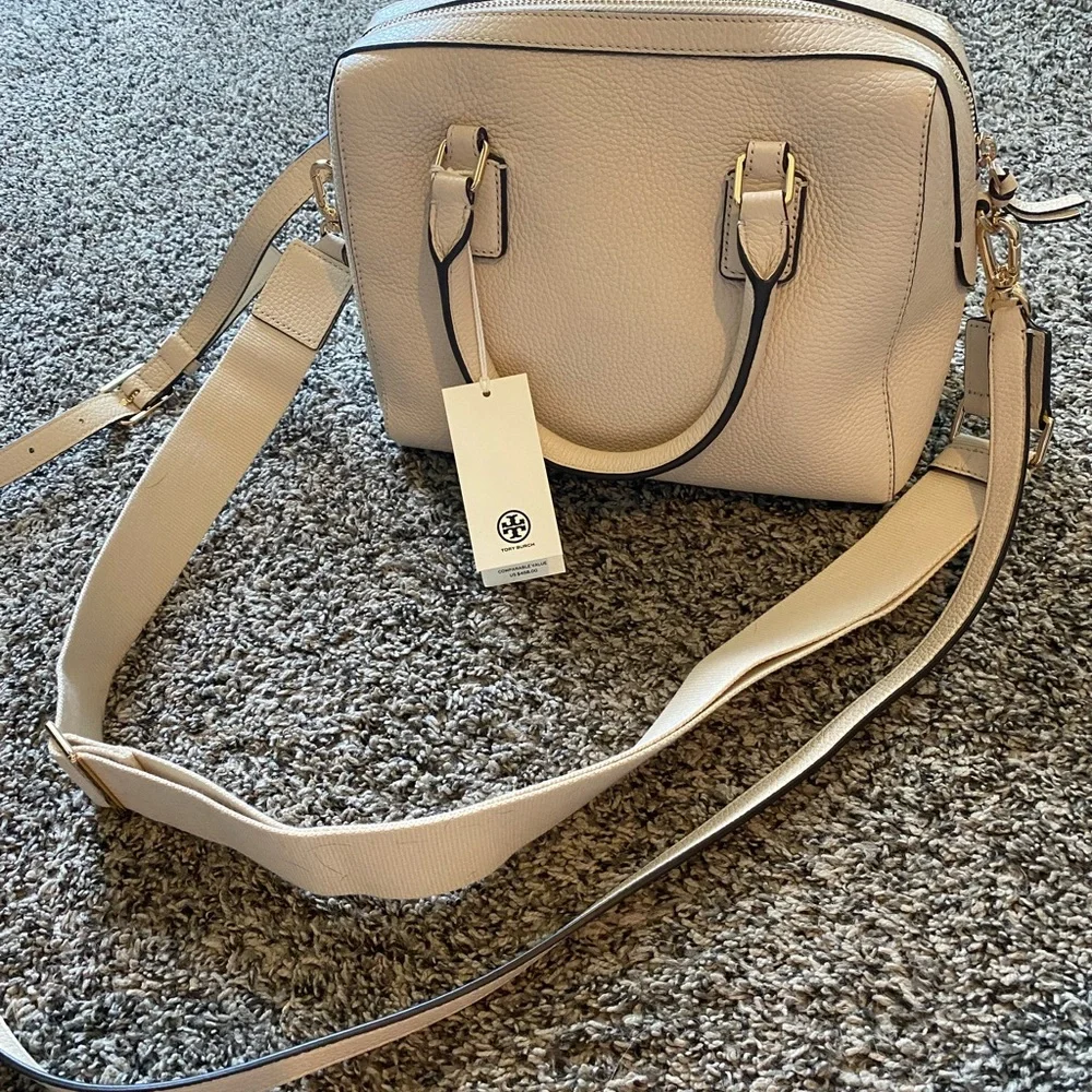 Tory Burch Cream Leather Tassel Satchel